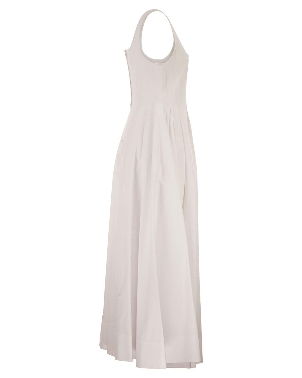 Sportmax White Spxgiro – Structured Cotton Midi Dress With Full Skirt