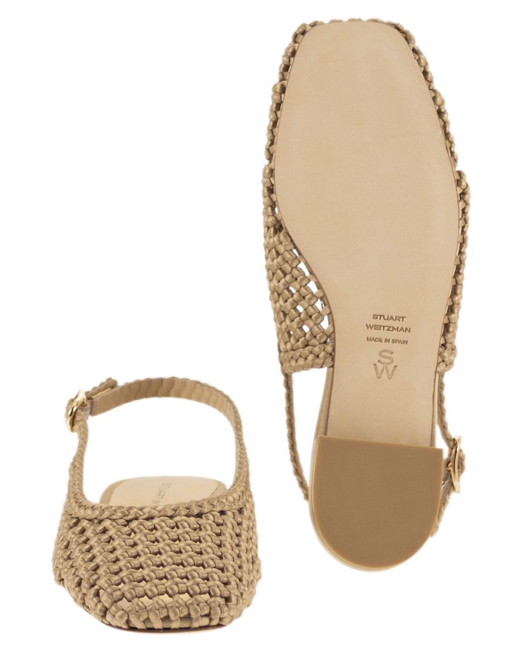 Stuart Weitzman Natural Woven Satin Slingback Flats With Pointed Toe
