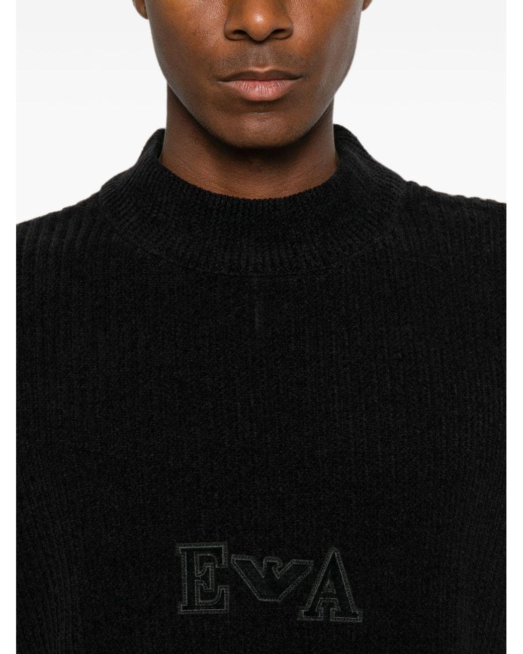 Emporio Armani Black Cotton Crewneck Sweater