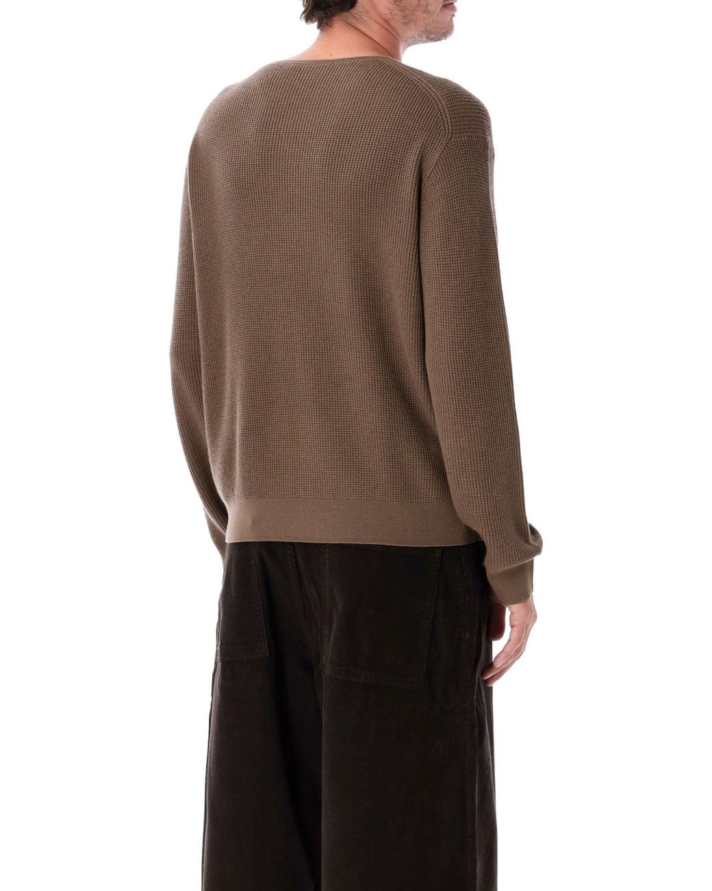 Studio Nicholson Brown Waffle-Knit Henley Sweater for men