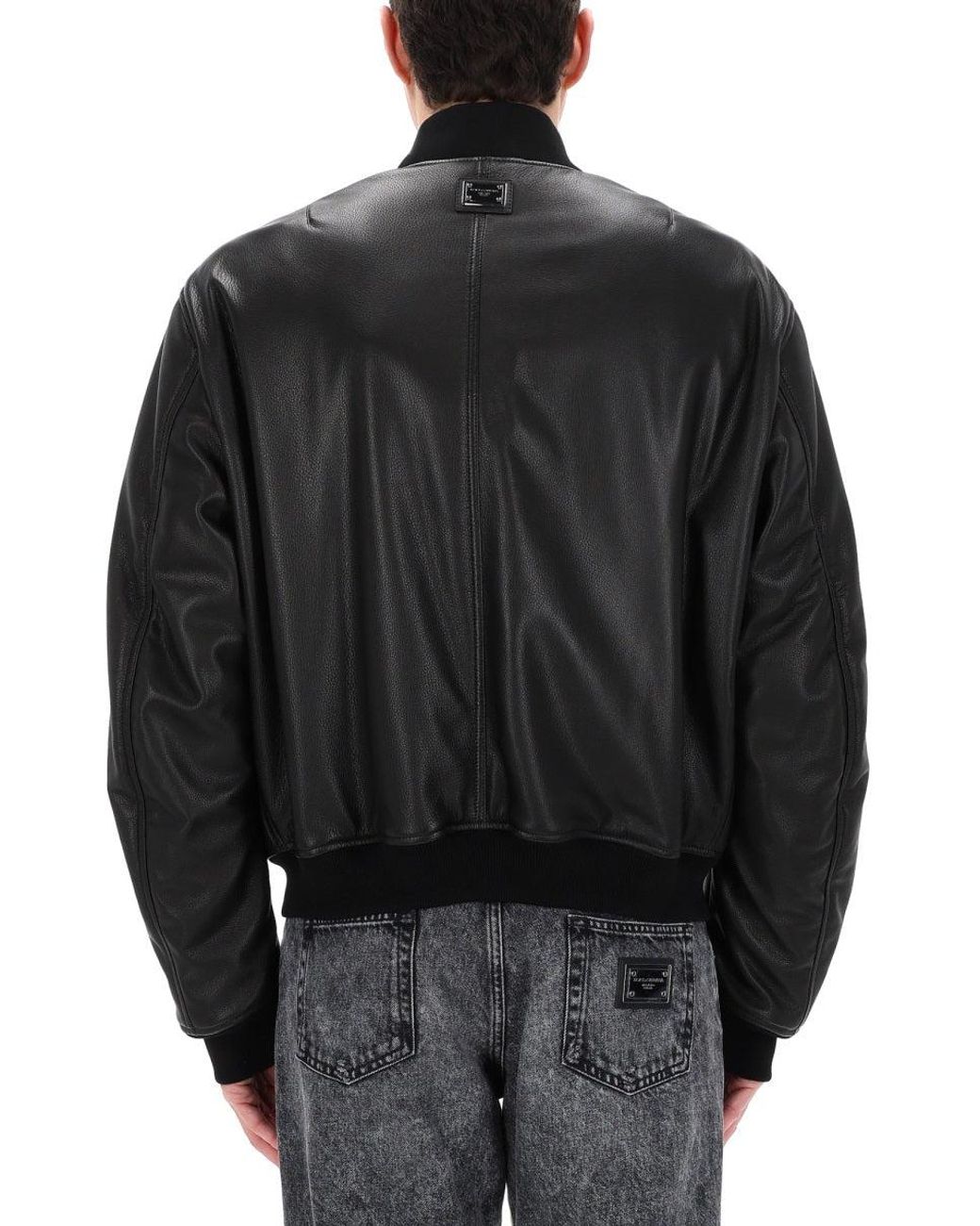 Dolce & Gabbana Black Solid Mock Collar Jacket for men