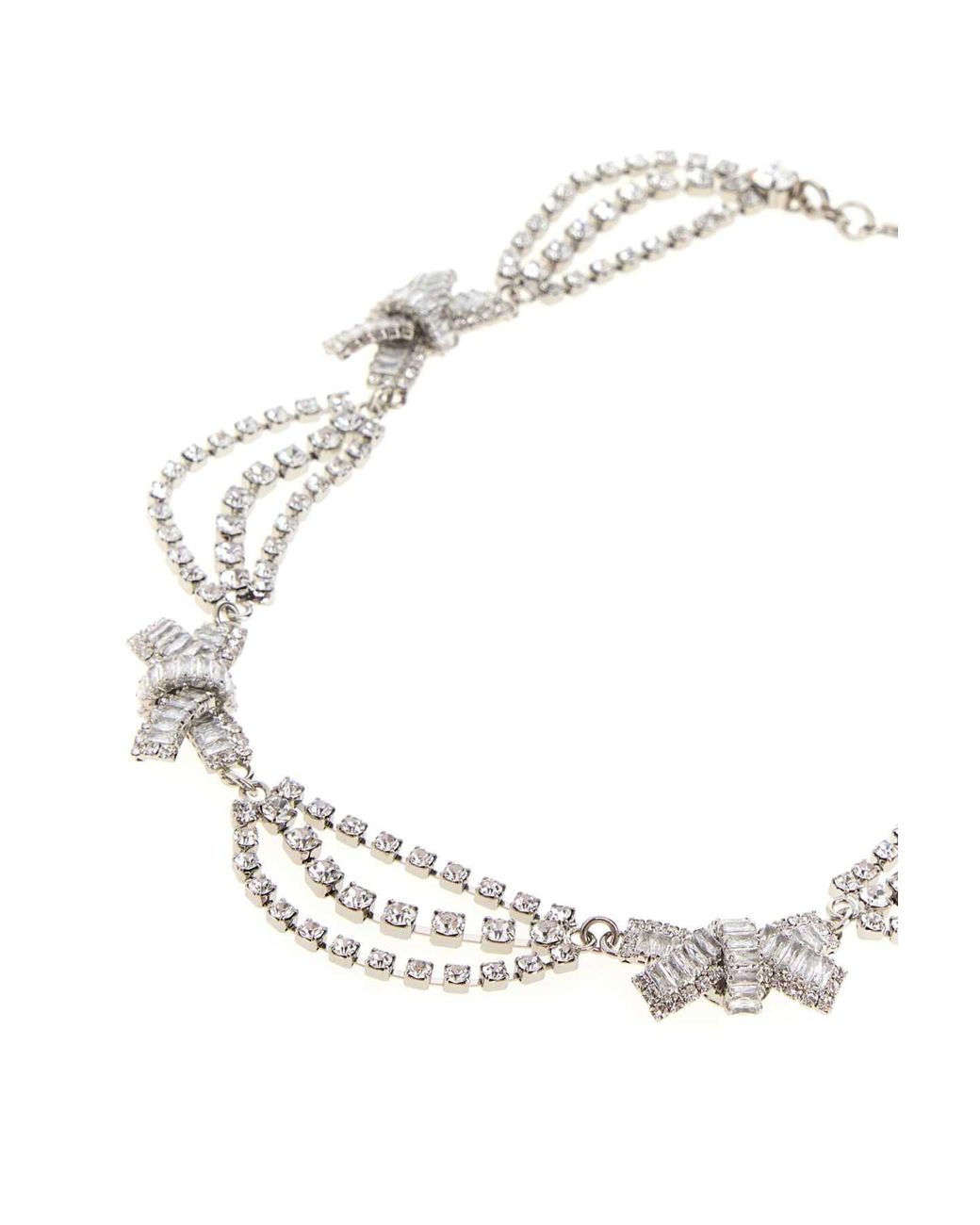 Alessandra Rich White Crystal Necklace With Bows