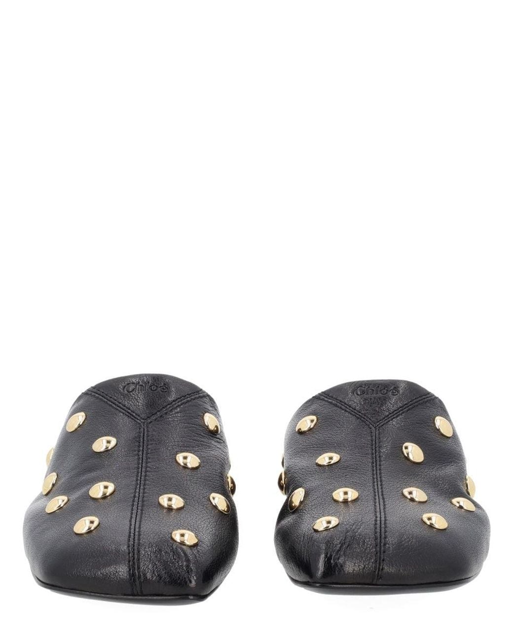Chloé Black Susanna Buckle-Details Studded Flat Pumps