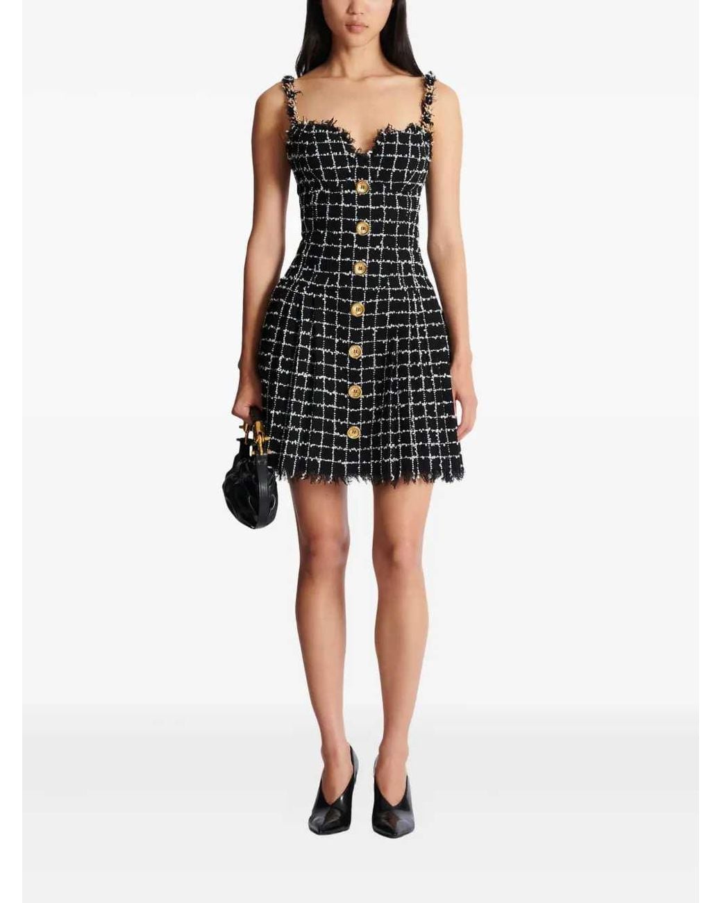 Balmain Black Tweed Dress With Chain