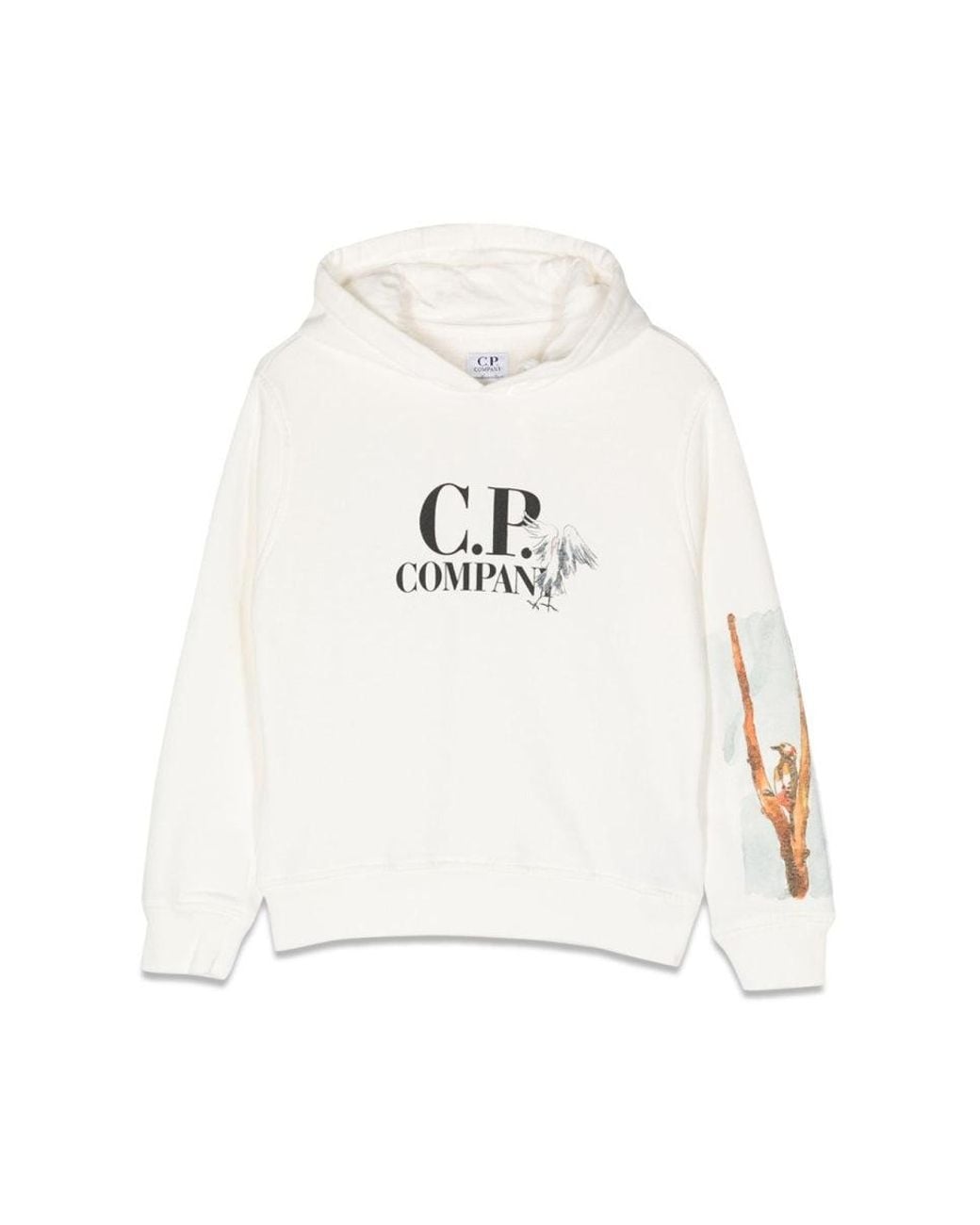 C P Company White Graphic Logo Hoodie