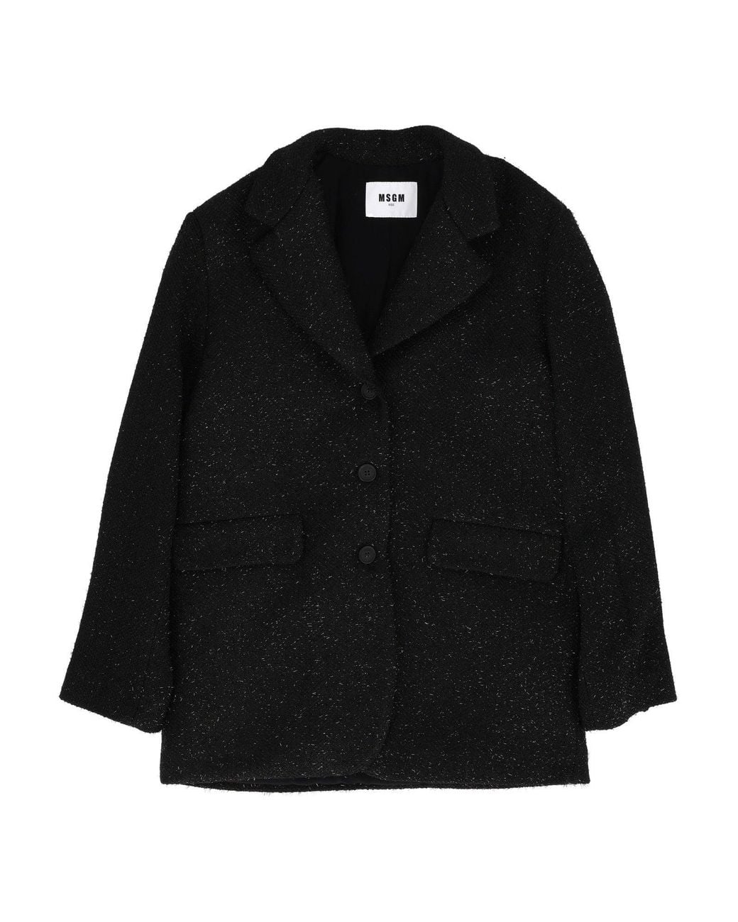 MSGM Black Resca Lurex Coat Jacket Girl Nero