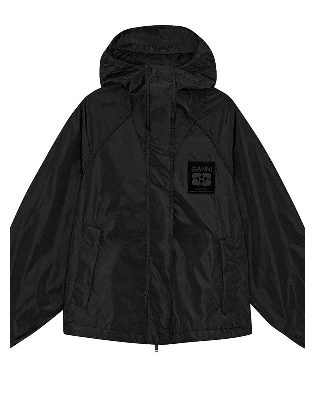 Ganni Black Oversize Jacket With Logo Recycled Polyamide