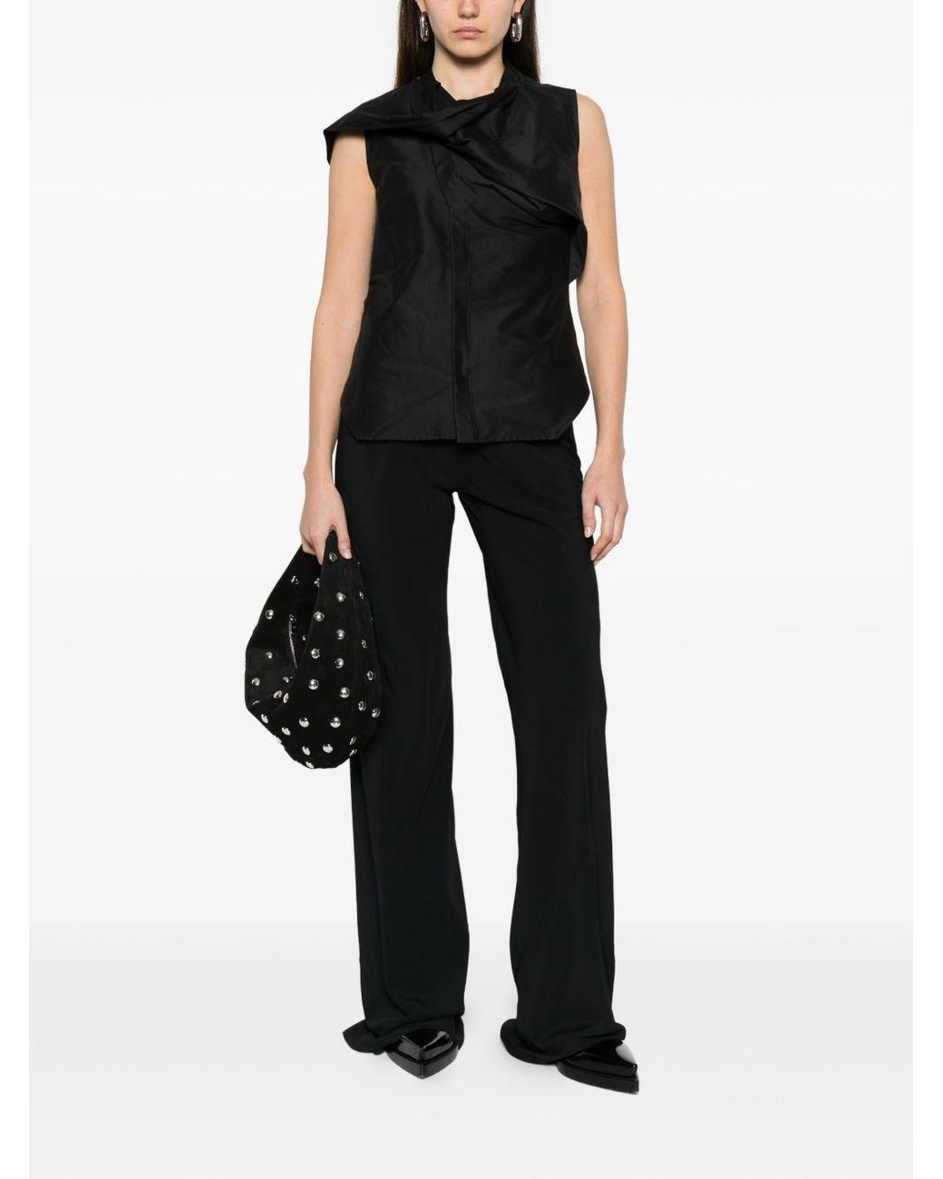 Rick Owens Black Solid Cowl Neck Top