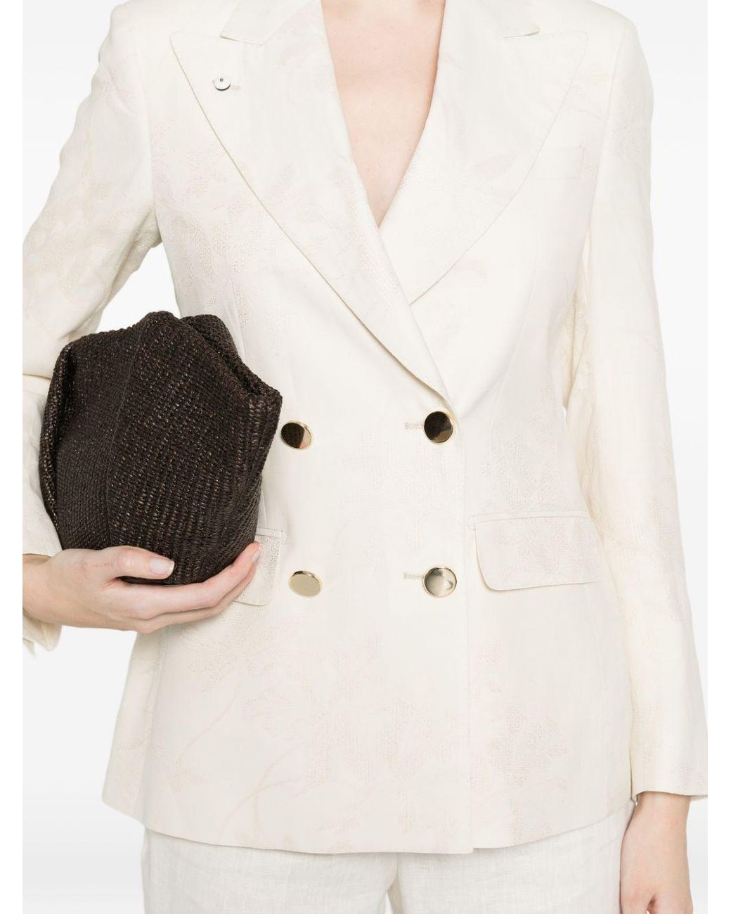 L.b.m. 1911 White Linen Blend Double-Breasted Jacket