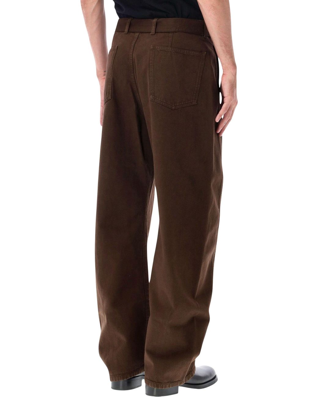 Lemaire Brown Cotton Trousers With Belt for men