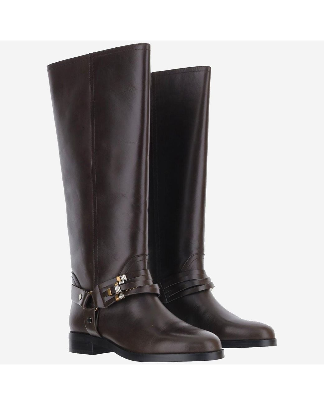 Pinko Brown Leather Boots With Logo