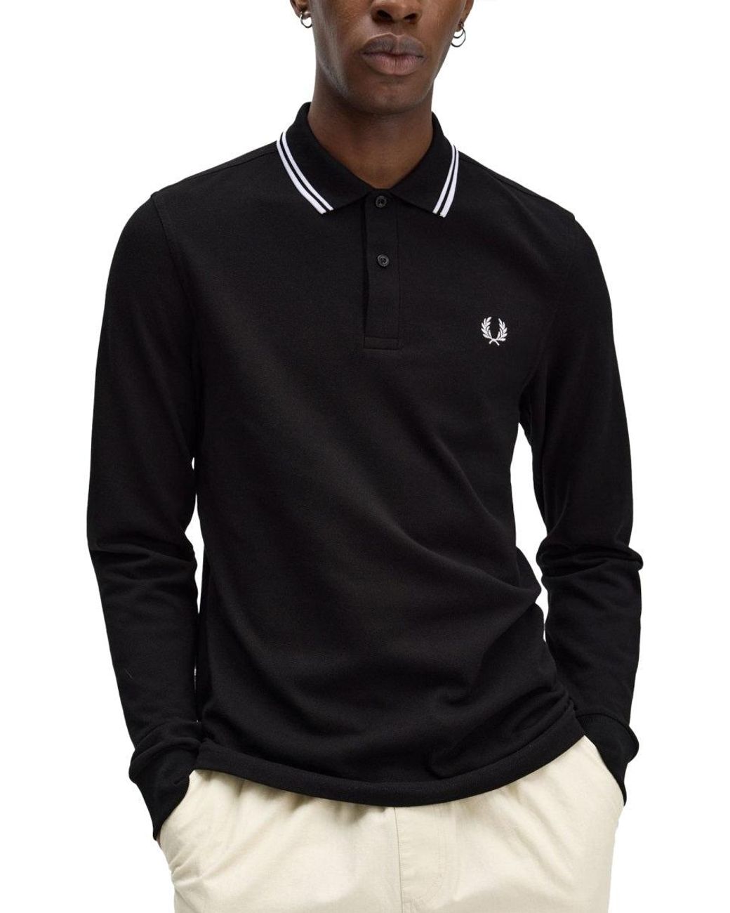 Fred Perry Black Double Line Polo Shirt