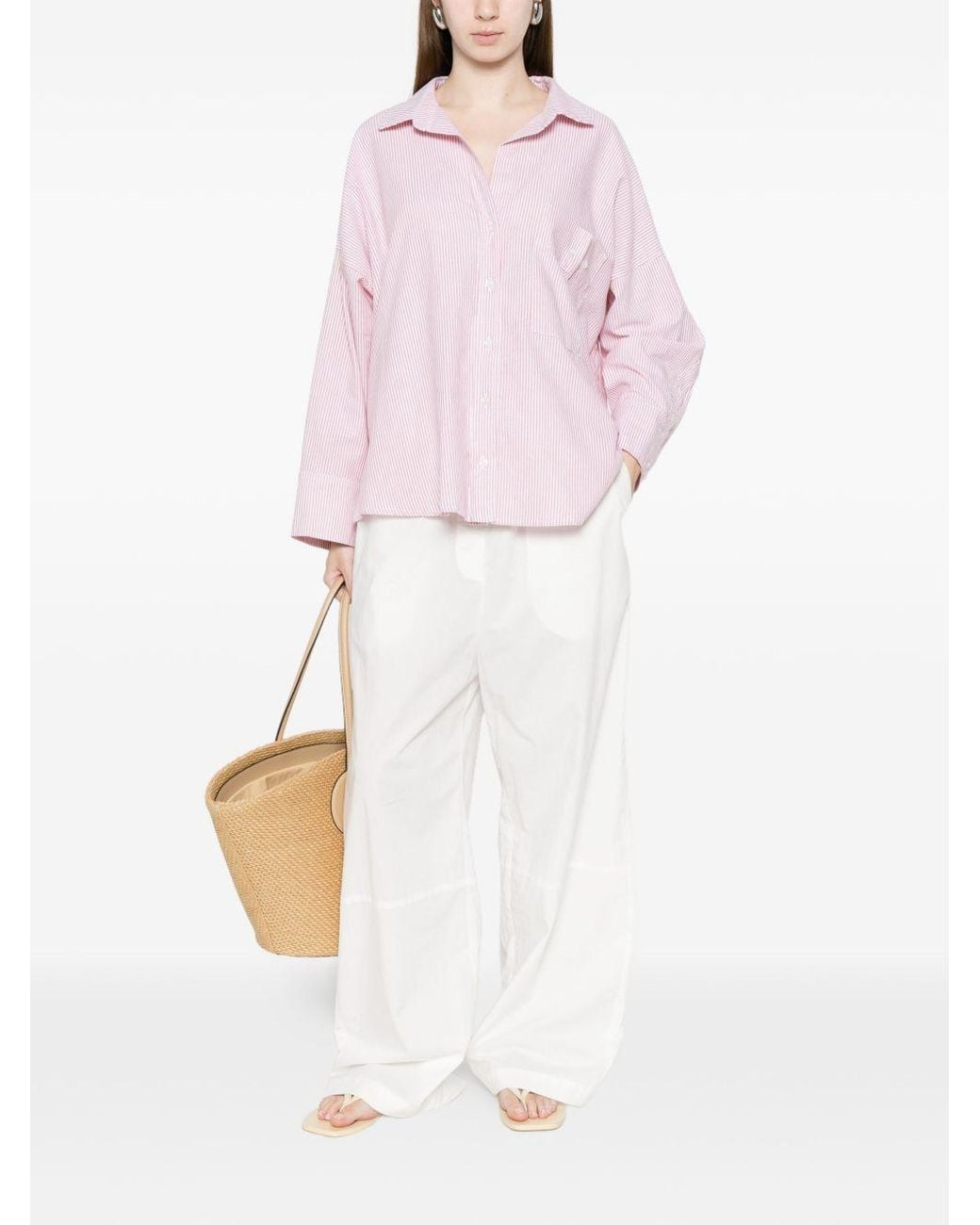 White Sand Pink Striped Cotton Shirt