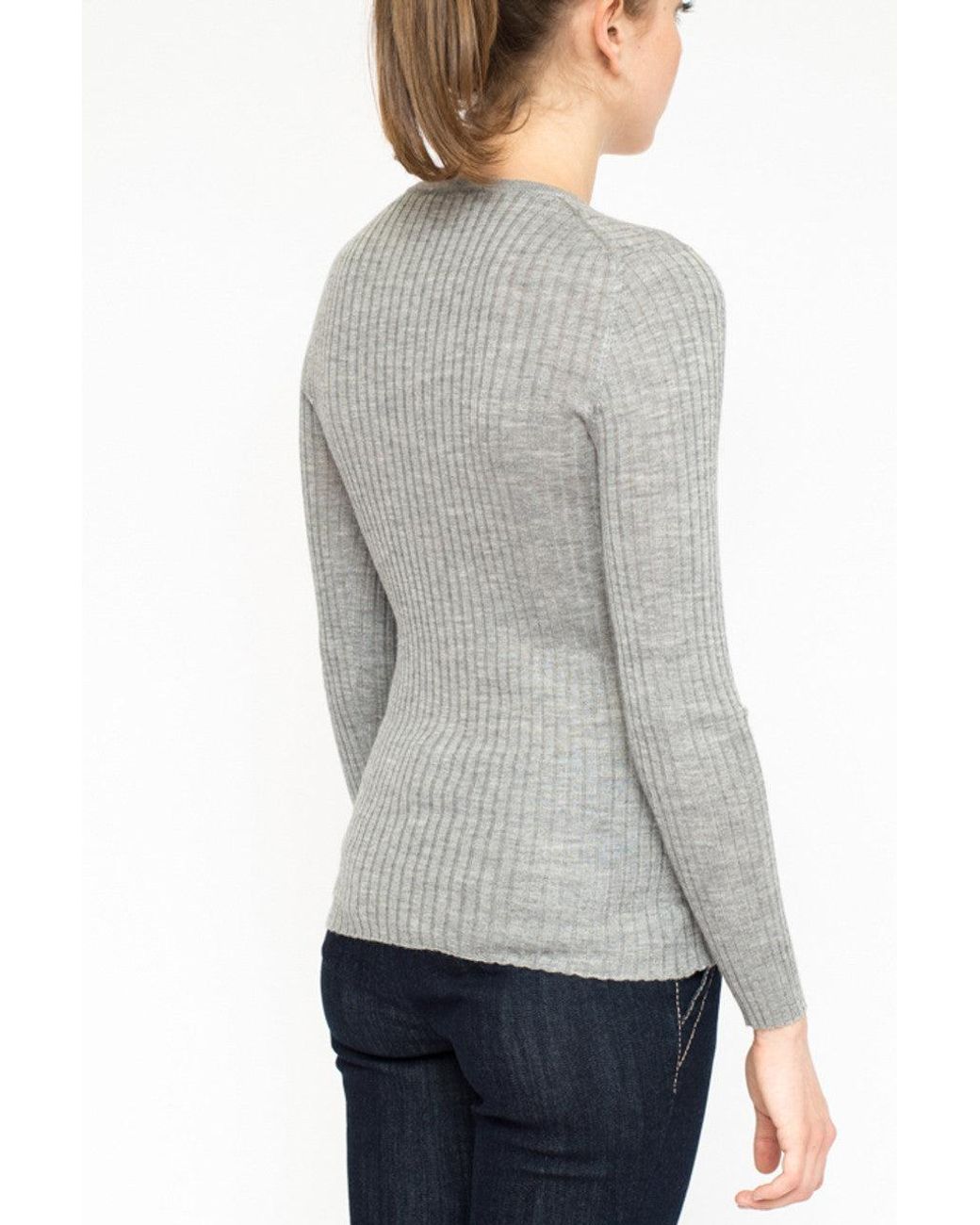 LA ROSE Gray Cardigan Ribs Cashmere