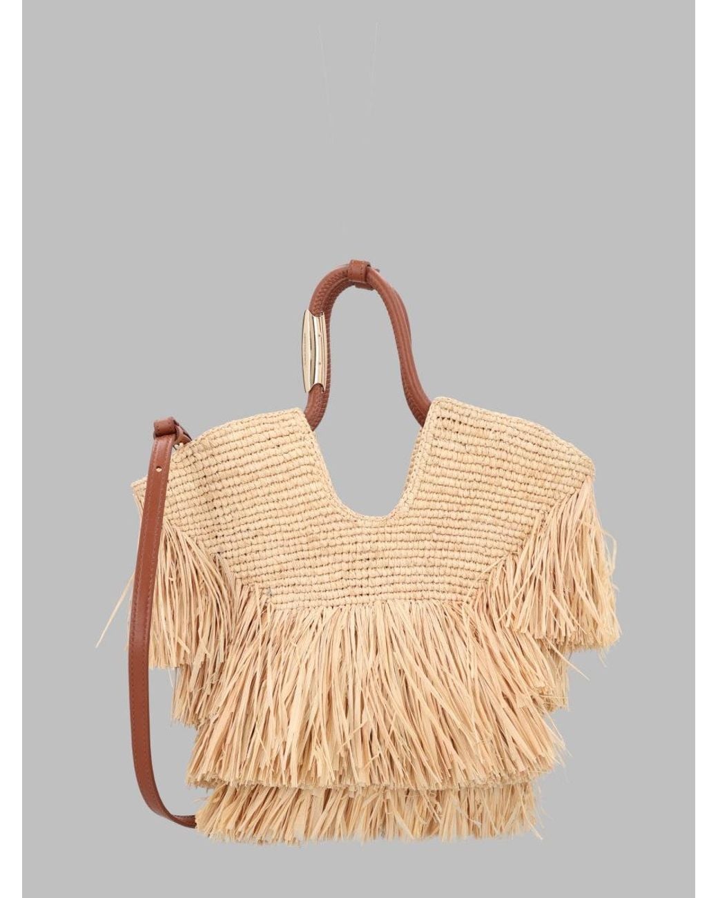 Zimmermann Natural Borsa Tote "Goldentime" Small Con Frange