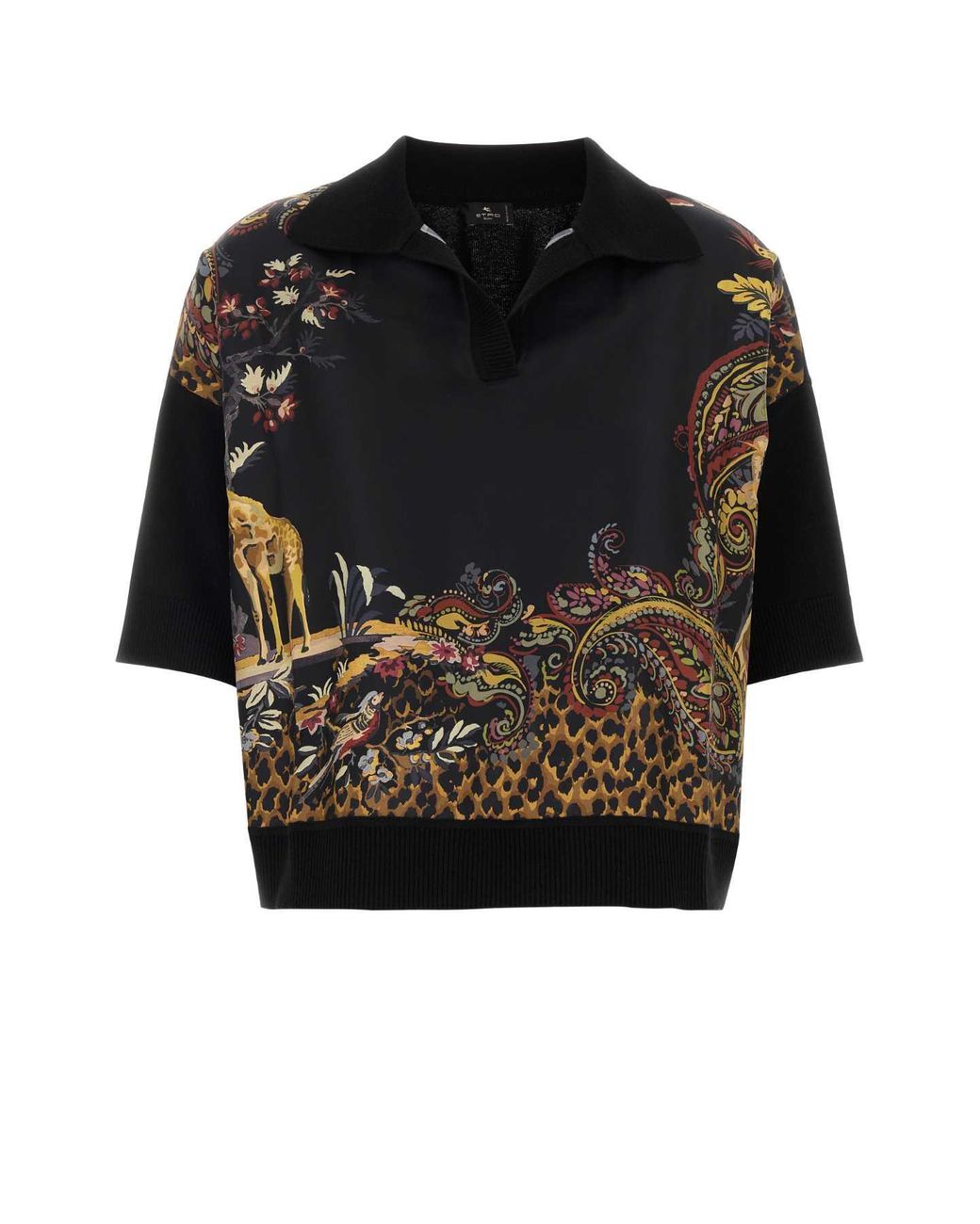 Etro Black Wool Blend Polo Shirt