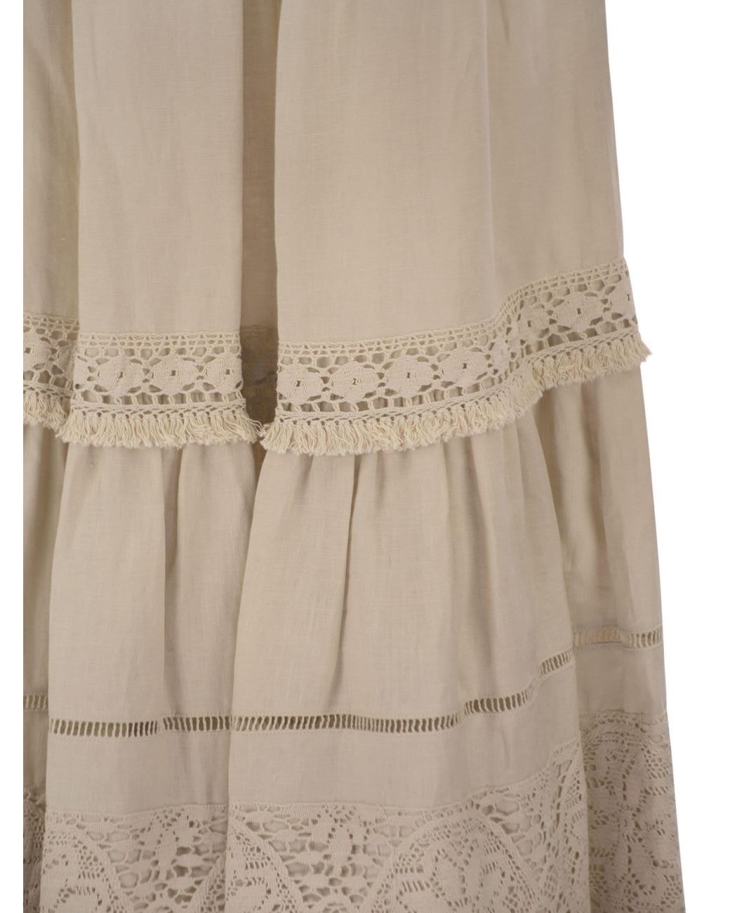 Weekend by Maxmara Natural Weekend Maxmara Wkipallore – Long Linen Skirt With Lace Inserts