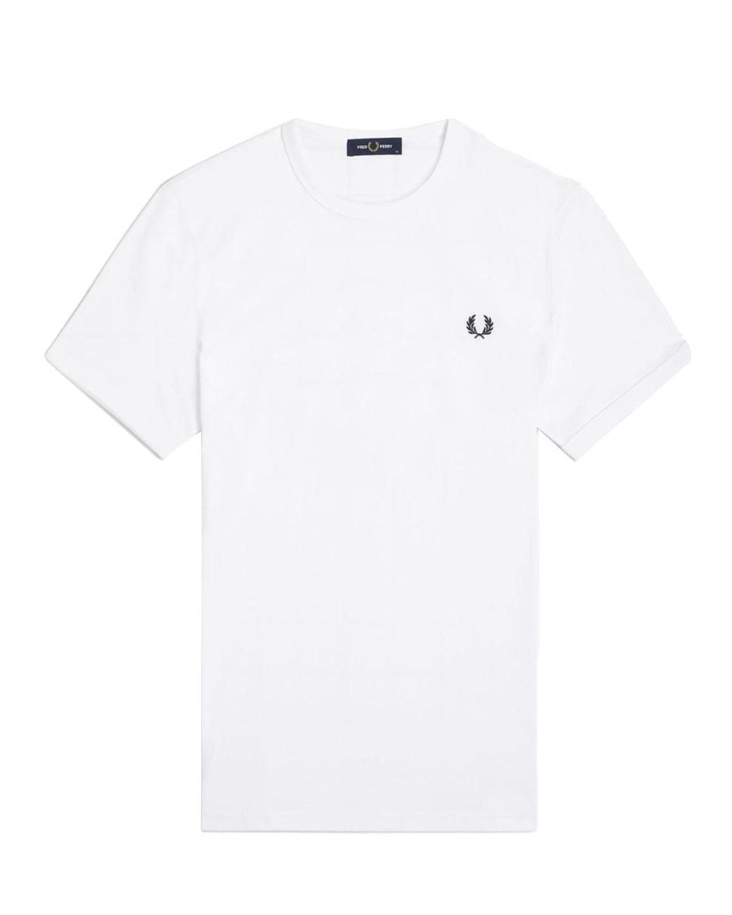 Fred Perry White T Shirt "Ringer" Con Logo