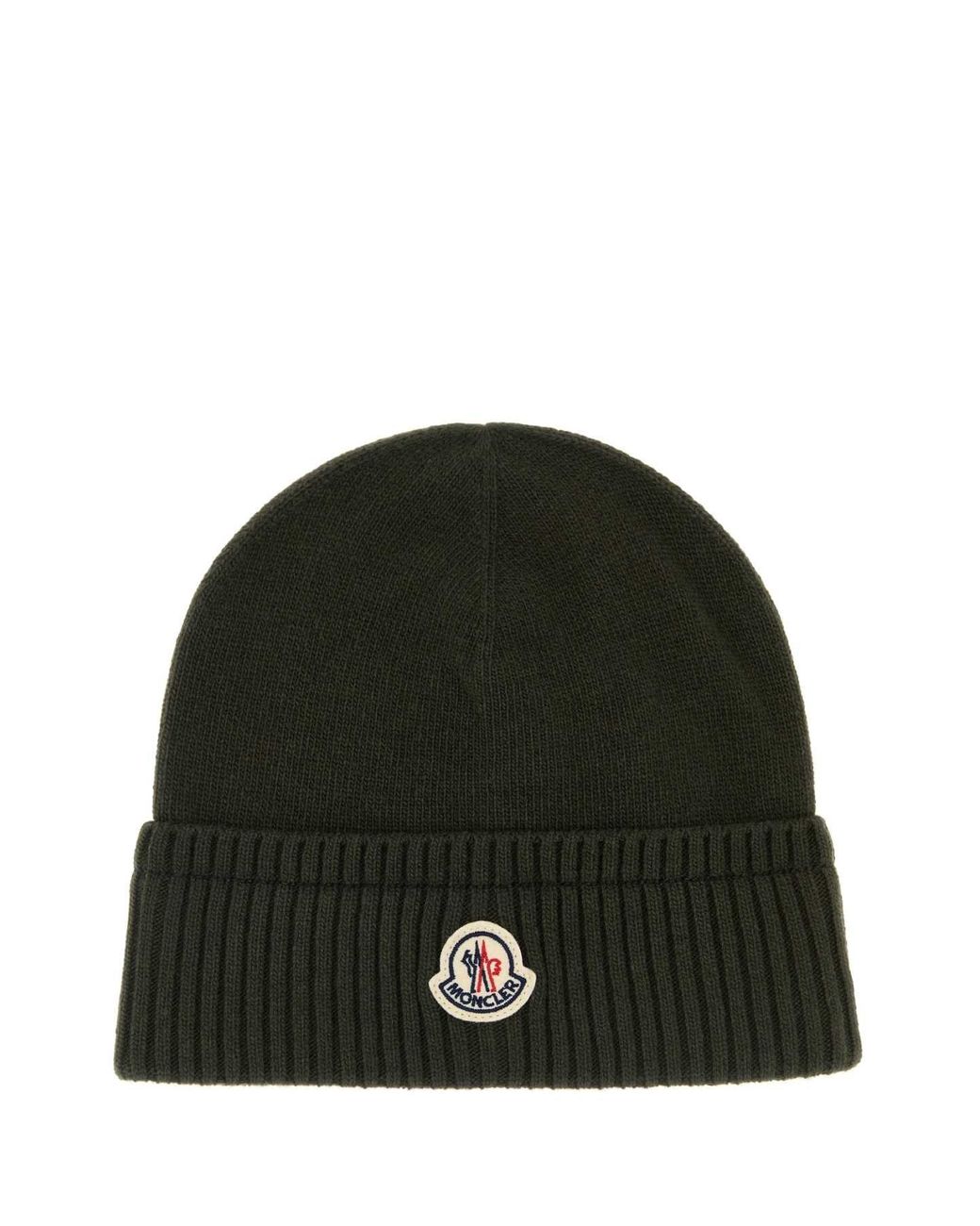 Moncler Black Wool Blend Beanie Hat for men
