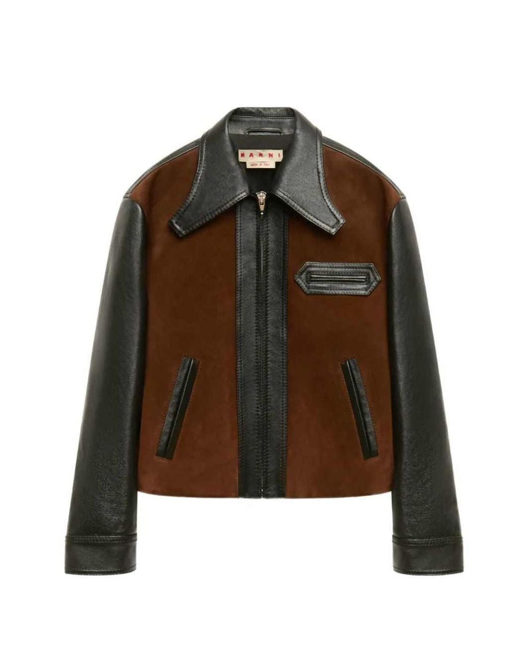 Marni Brown Leather Jacket With Split Leather Front Panel