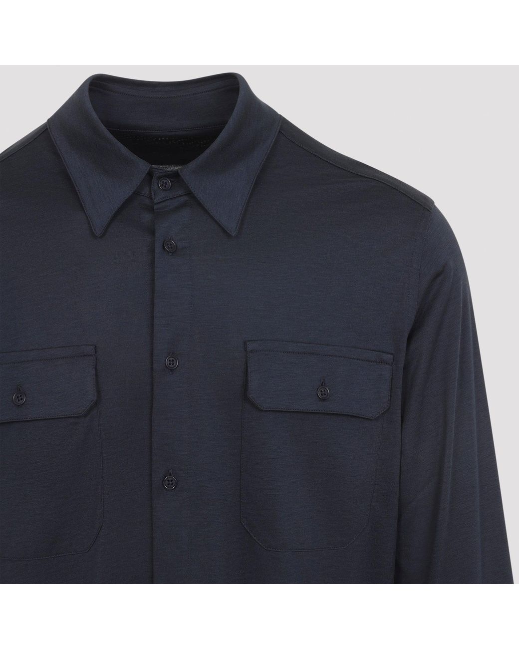 Tom Ford Blue Silk And Cotton Bland Military Shirt for men