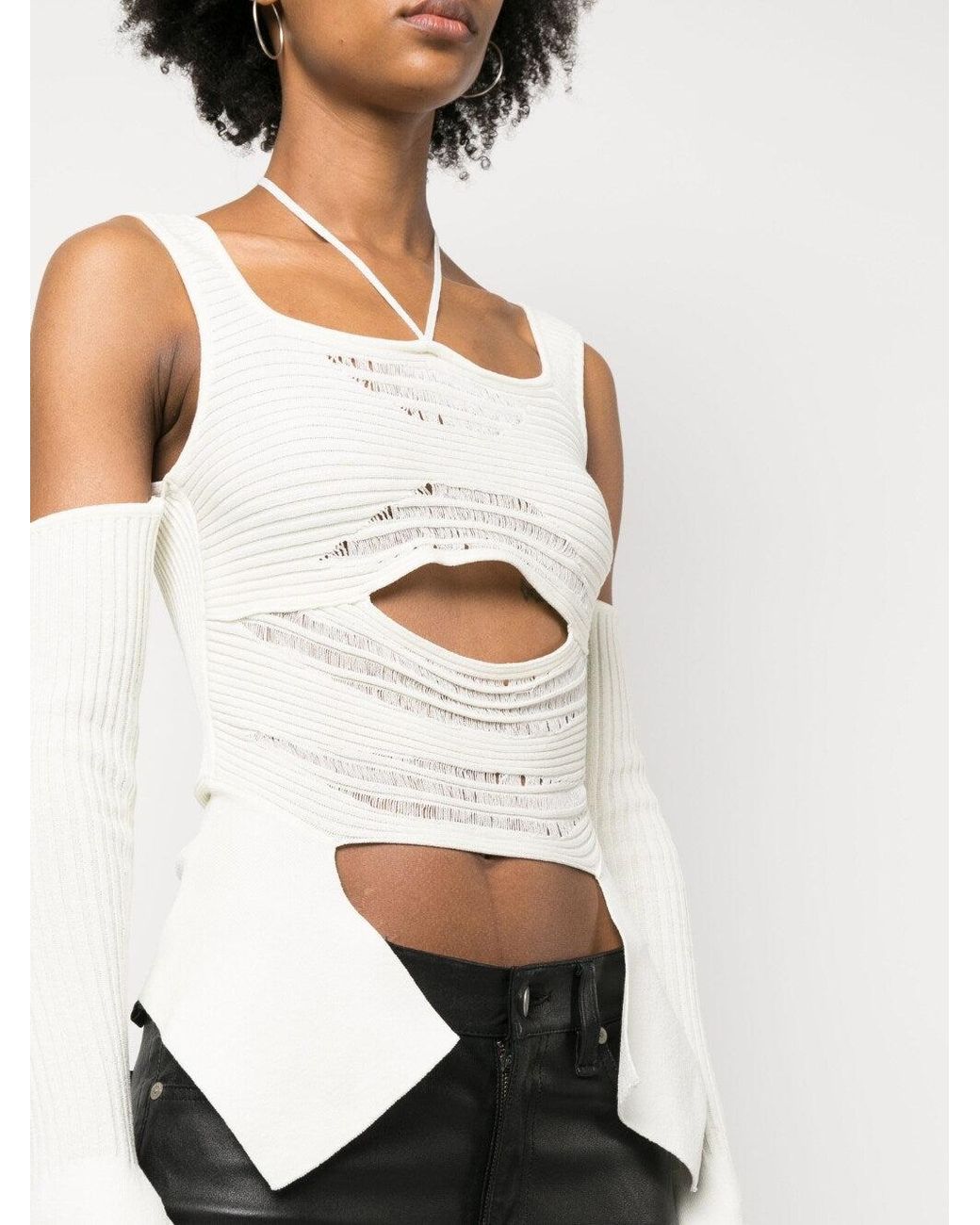 ANDREA ADAMO White Knit Ribbed Top