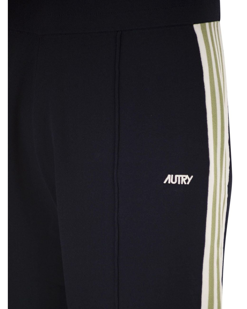 Autry Blue Viscose Track Trousers With Side Stripes for men