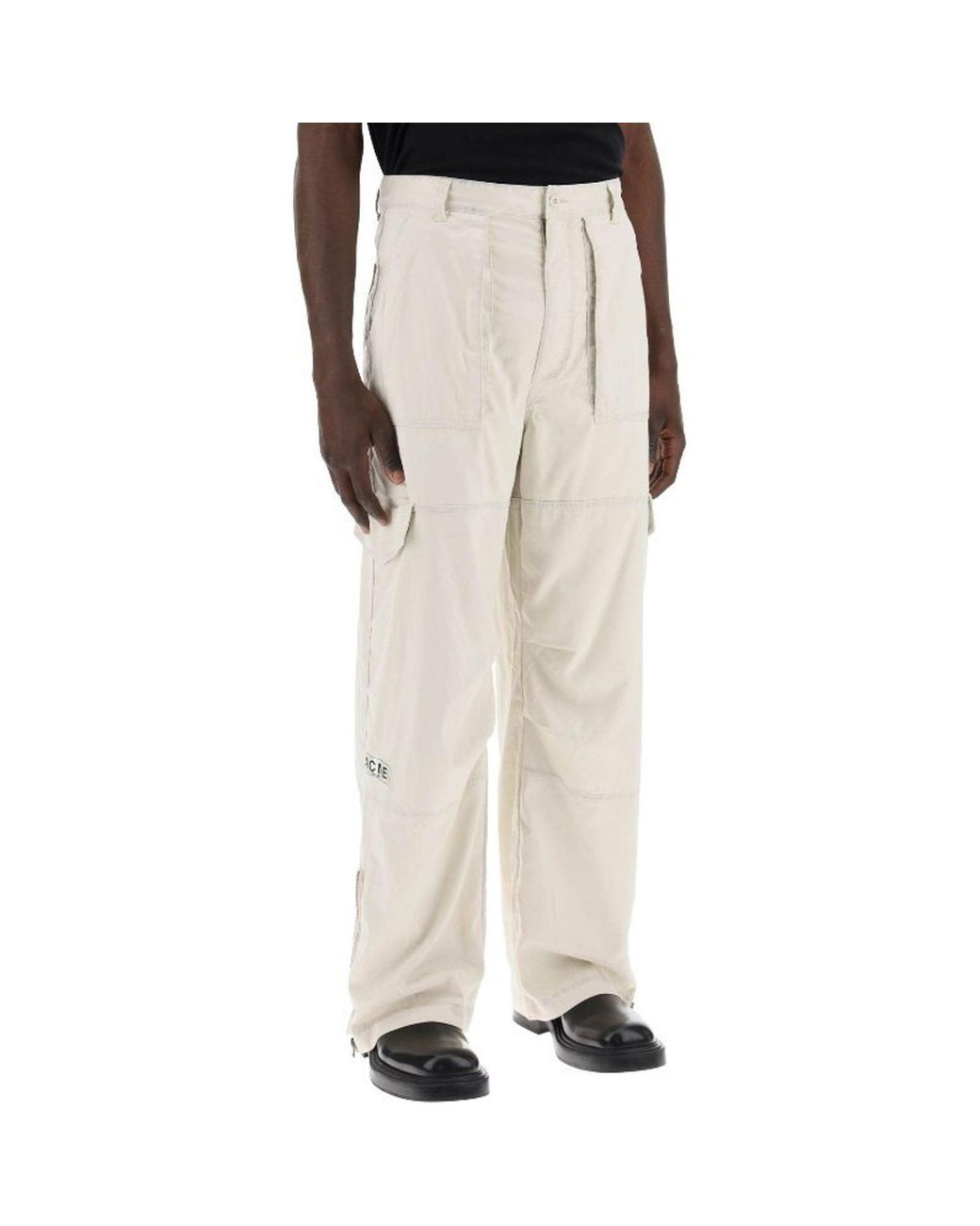 Acne White Cargo Pants With Wide Leg Design for men