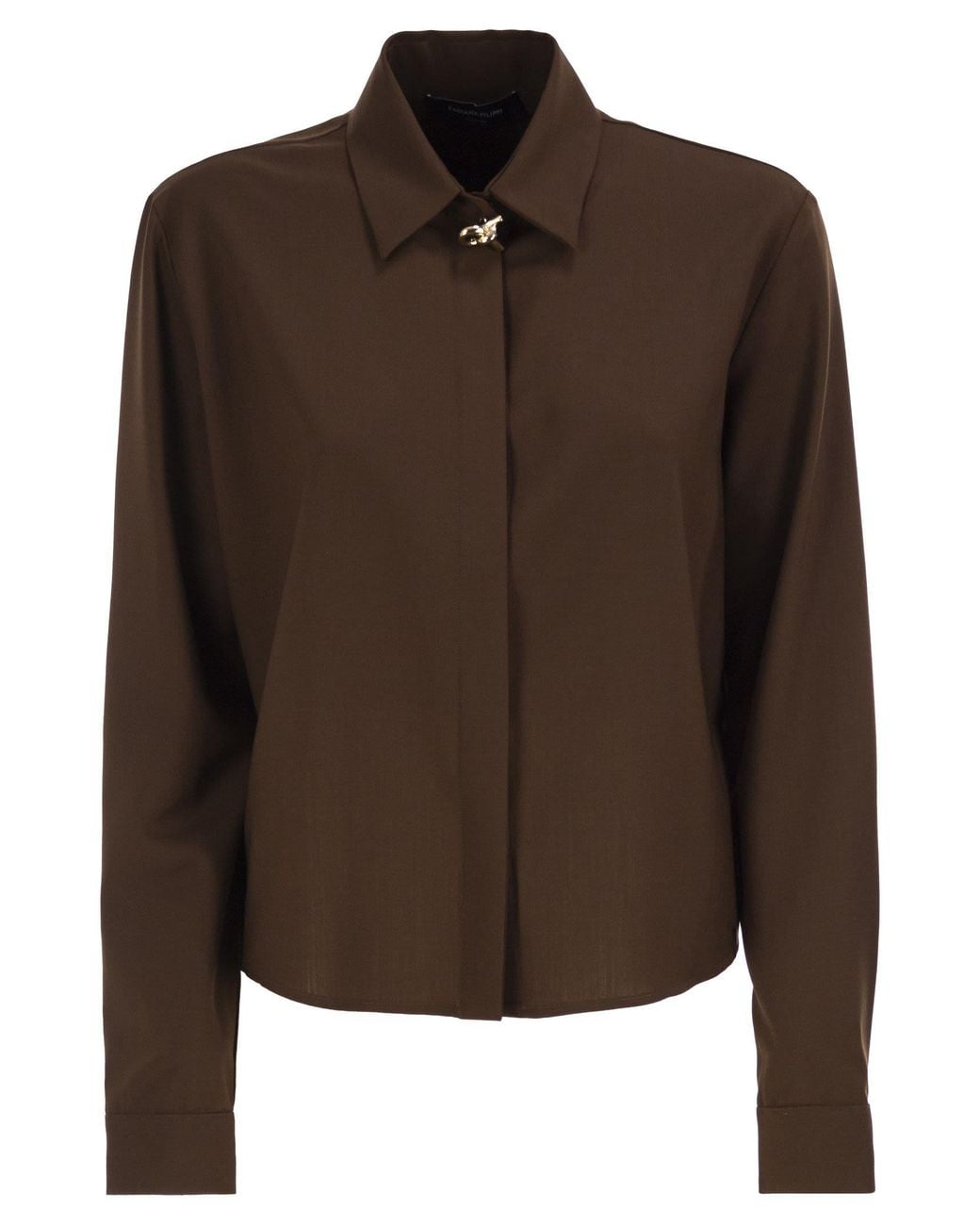 Fabiana Filippi Brown Virgin Wool Stretch Shirt With Zama Jewel Detail