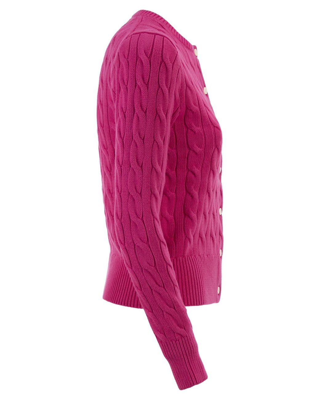 Polo Ralph Lauren Pink Cable Knit Cotton Crew Neck Cardigan