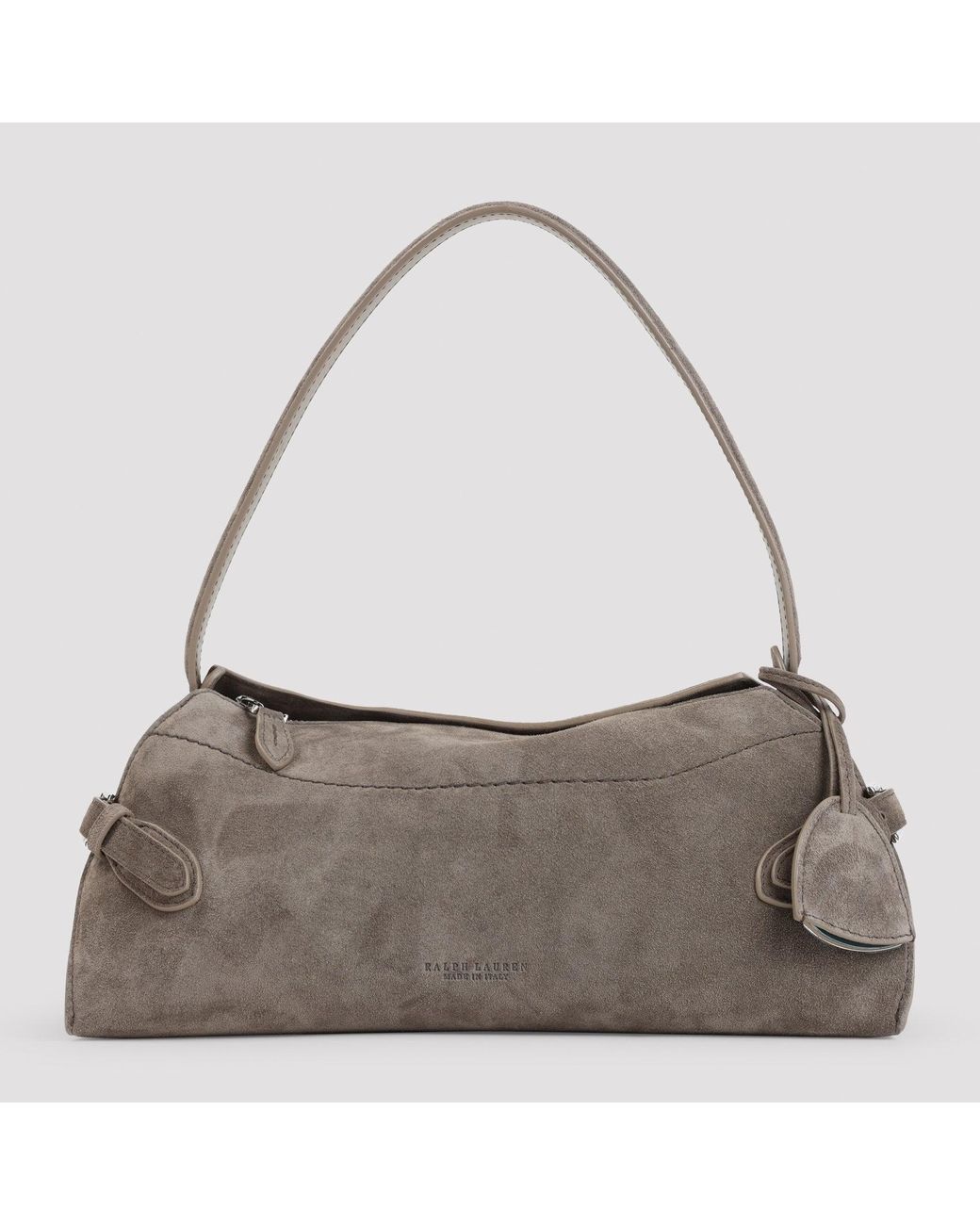 Ralph Lauren Gray Leather Shoulder Handbag With Adjustable Strap, W:30Cm H:14Cm D:11Cm