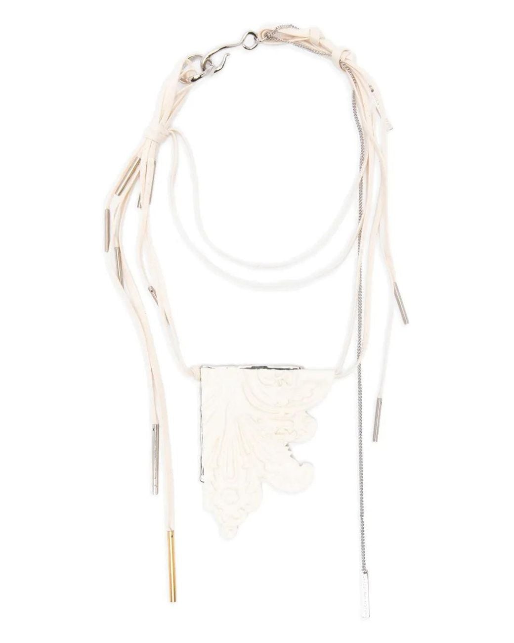 Dries Van Noten White Carved Pendant Necklace