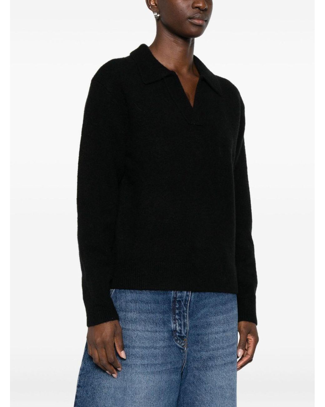 DUNST Black Wool Blend Polo Sweater