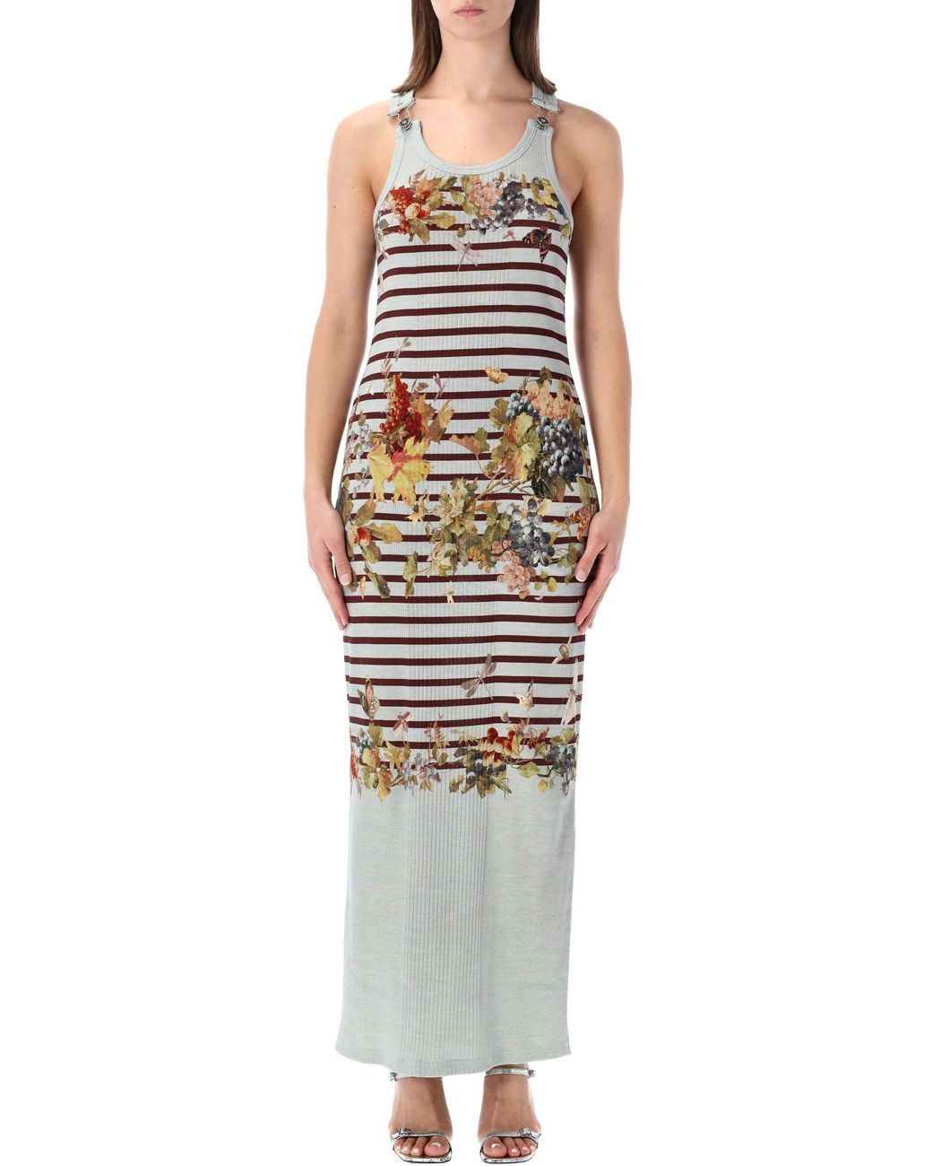 Jean Paul Gaultier White Marinière Grape Tank Long Dress