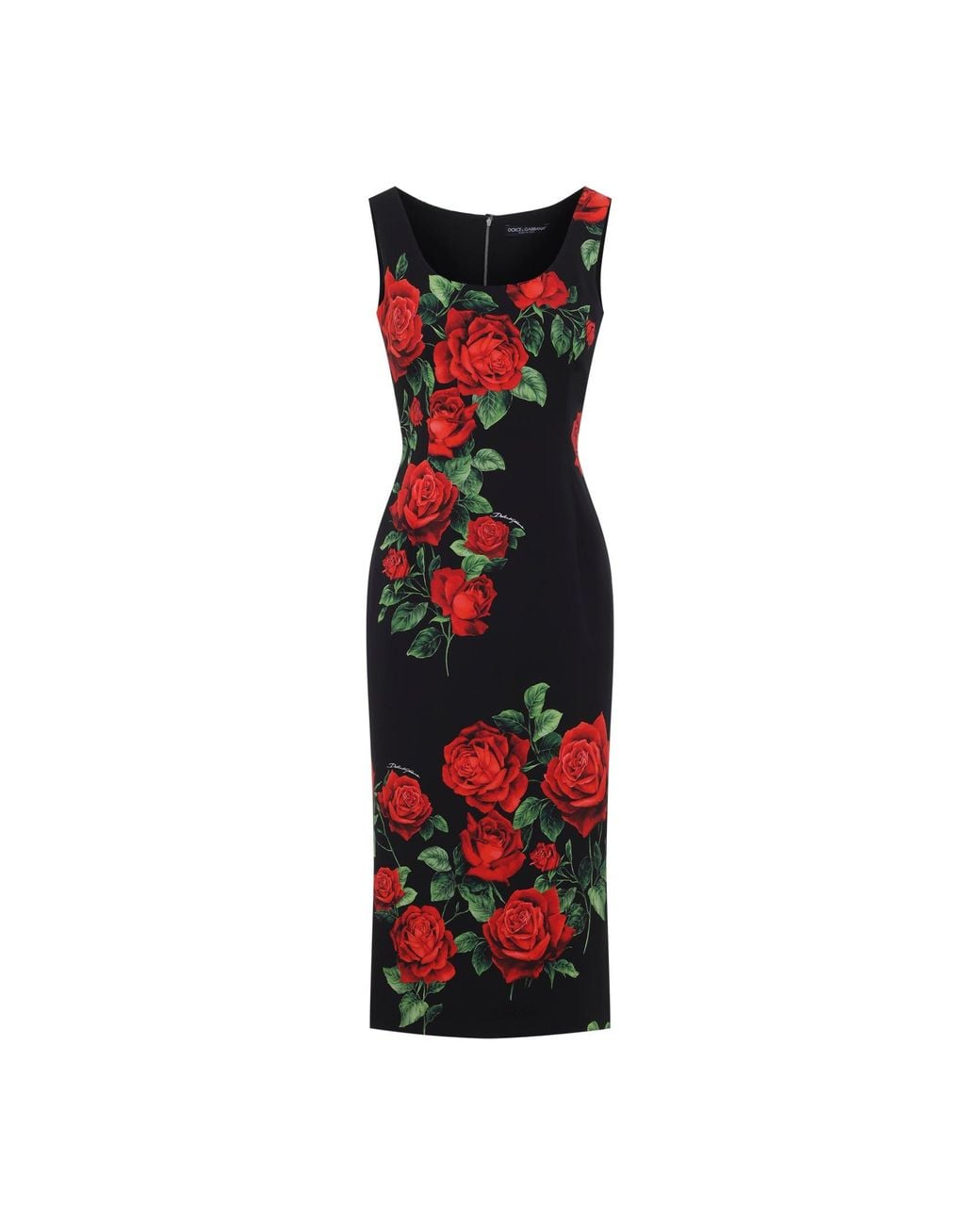 Dolce & Gabbana Red Dolce & Gabbana Rose Rosse Nero Midi Dress