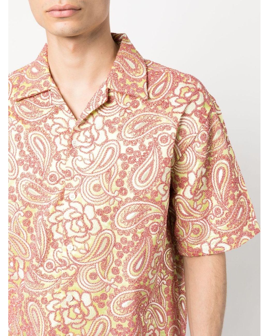 Bluemarble Pink Paisley-Print Short-Sleeve Shirt for men