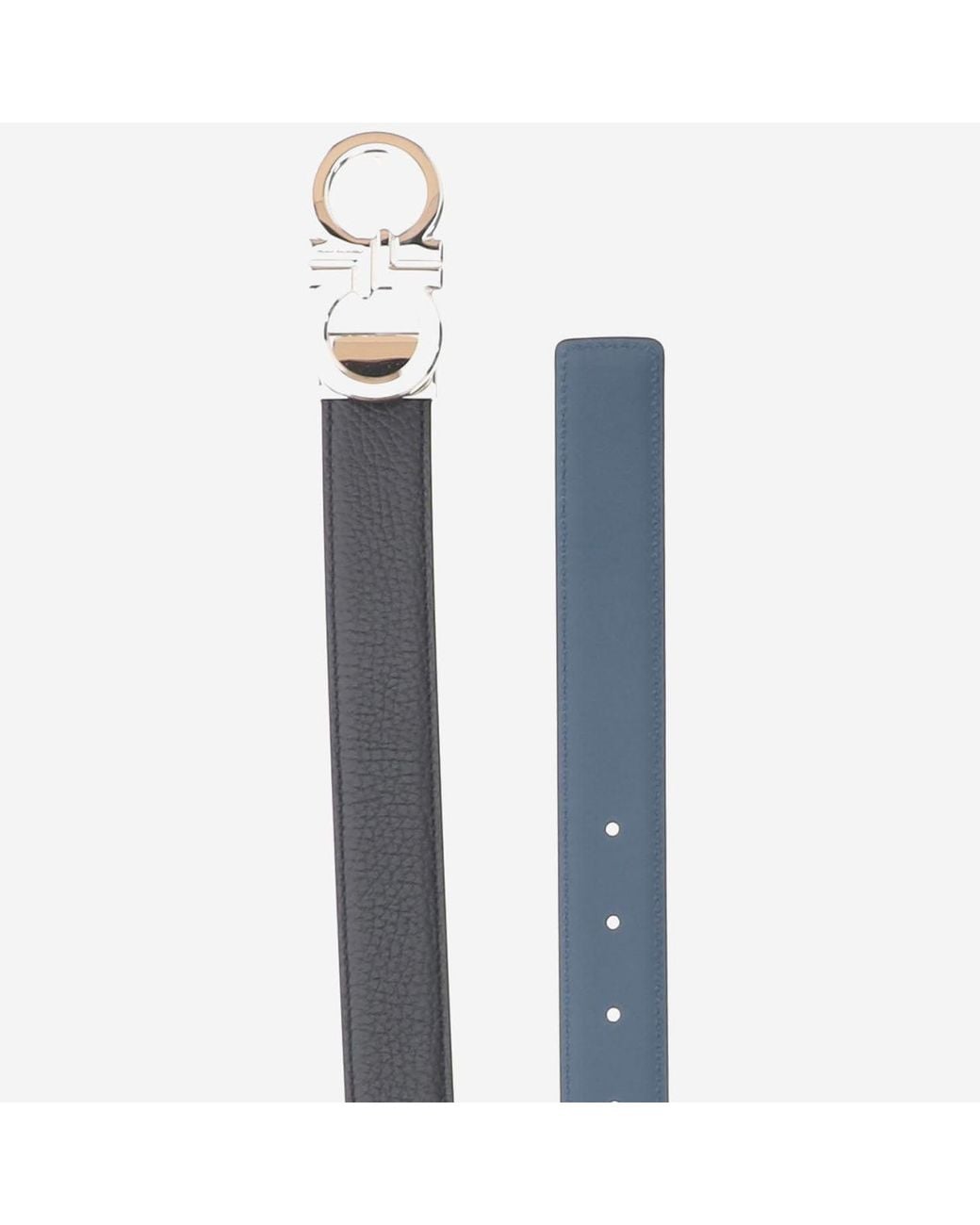Ferragamo Gray Double Hook Reversible Leather Belt
