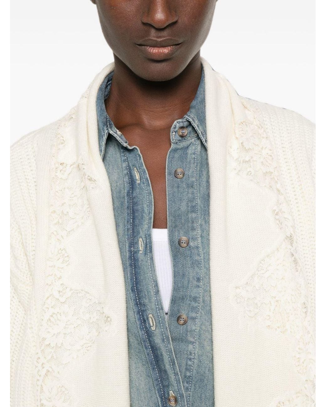 ERMANNO FIRENZE White Lace Trim Cotton Cardigan