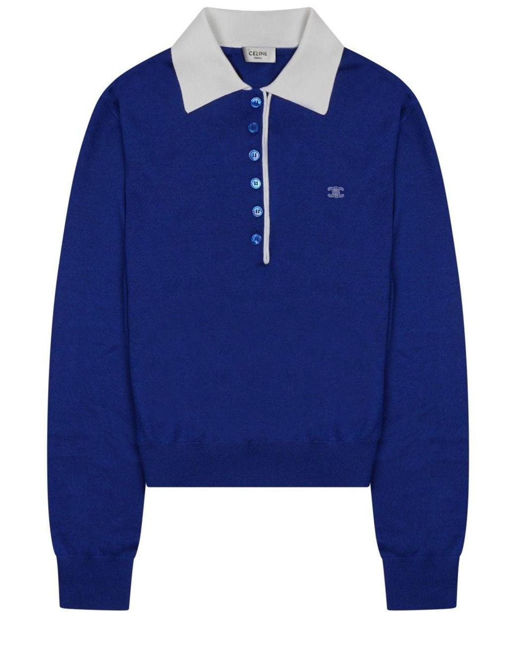 Céline Blue Cashmere-Silk Polo Sweater