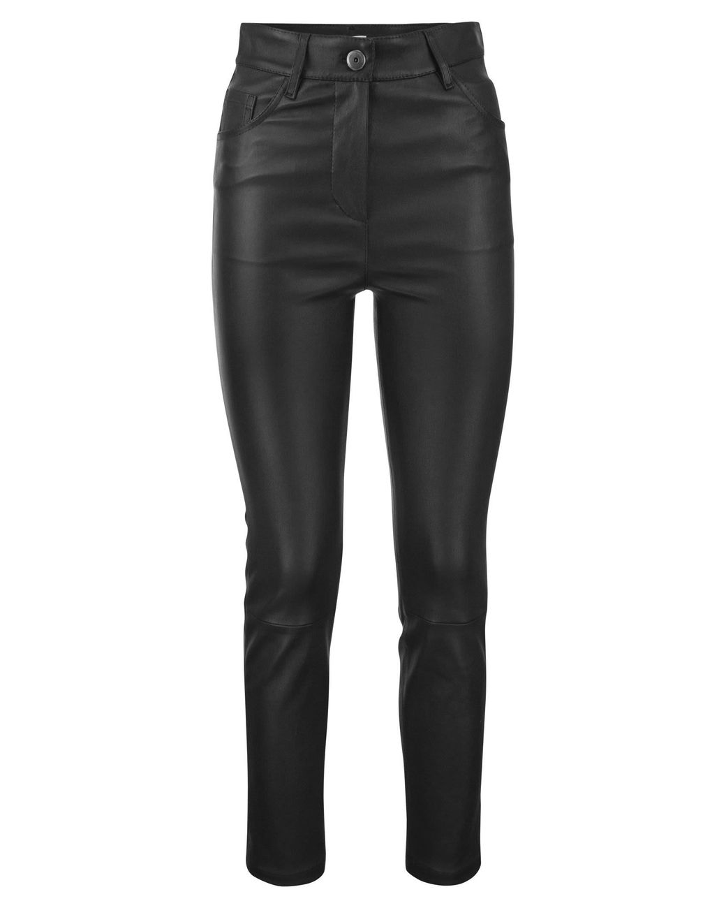 Brunello Cucinelli Black Stretch Nappa Leather Slim Trousers With Shiny Tab