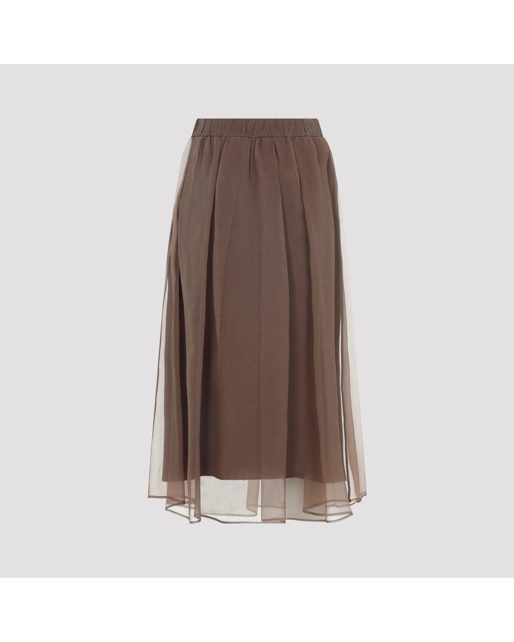 Brunello Cucinelli Brown Sigaro Midi Voile Skirt