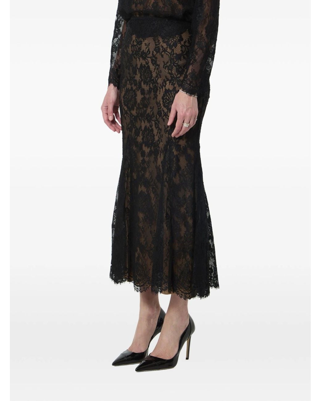 Self-Portrait Black Lace Midi Skirt