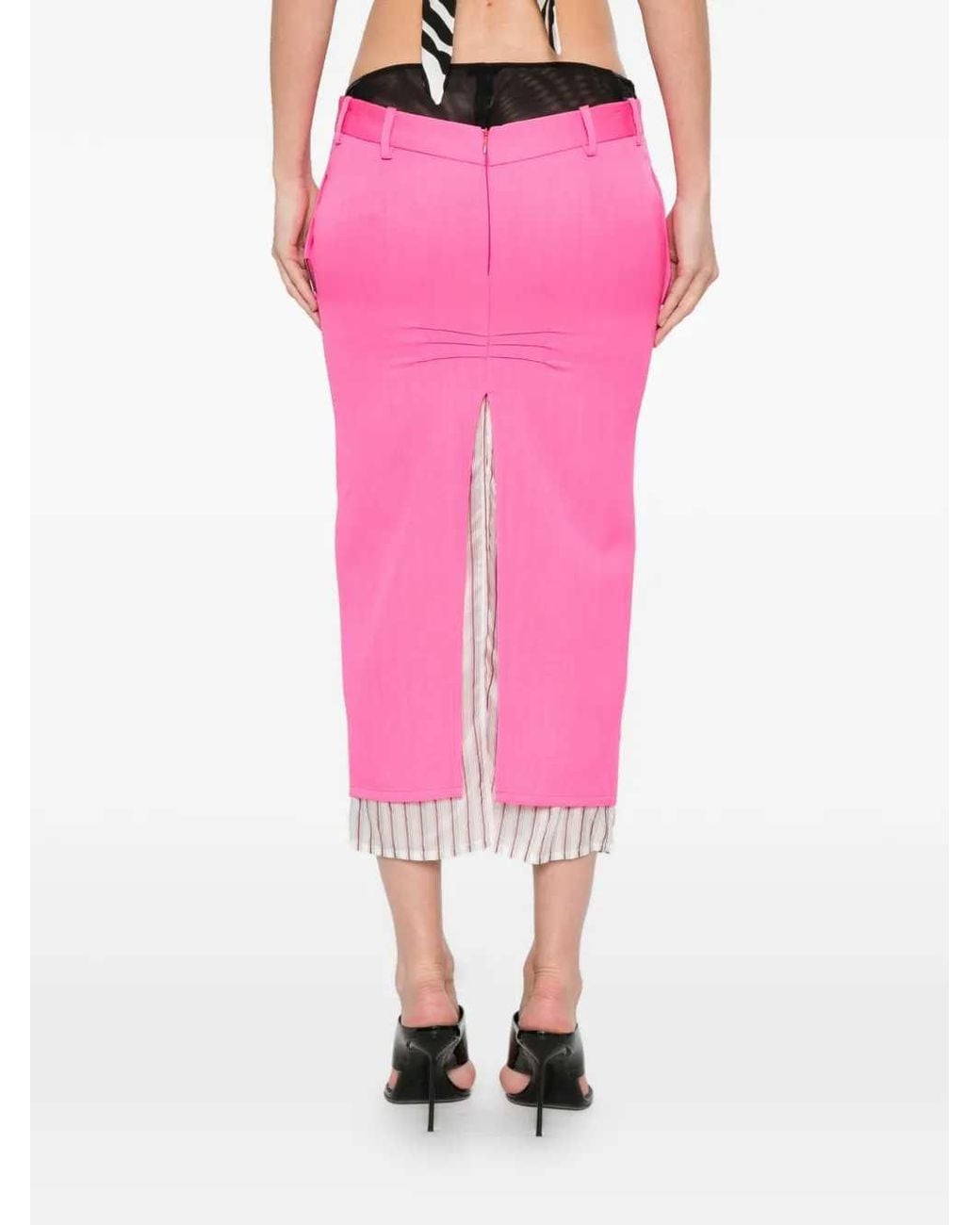 The Attico Pink Midi Skirt With Striped Hem