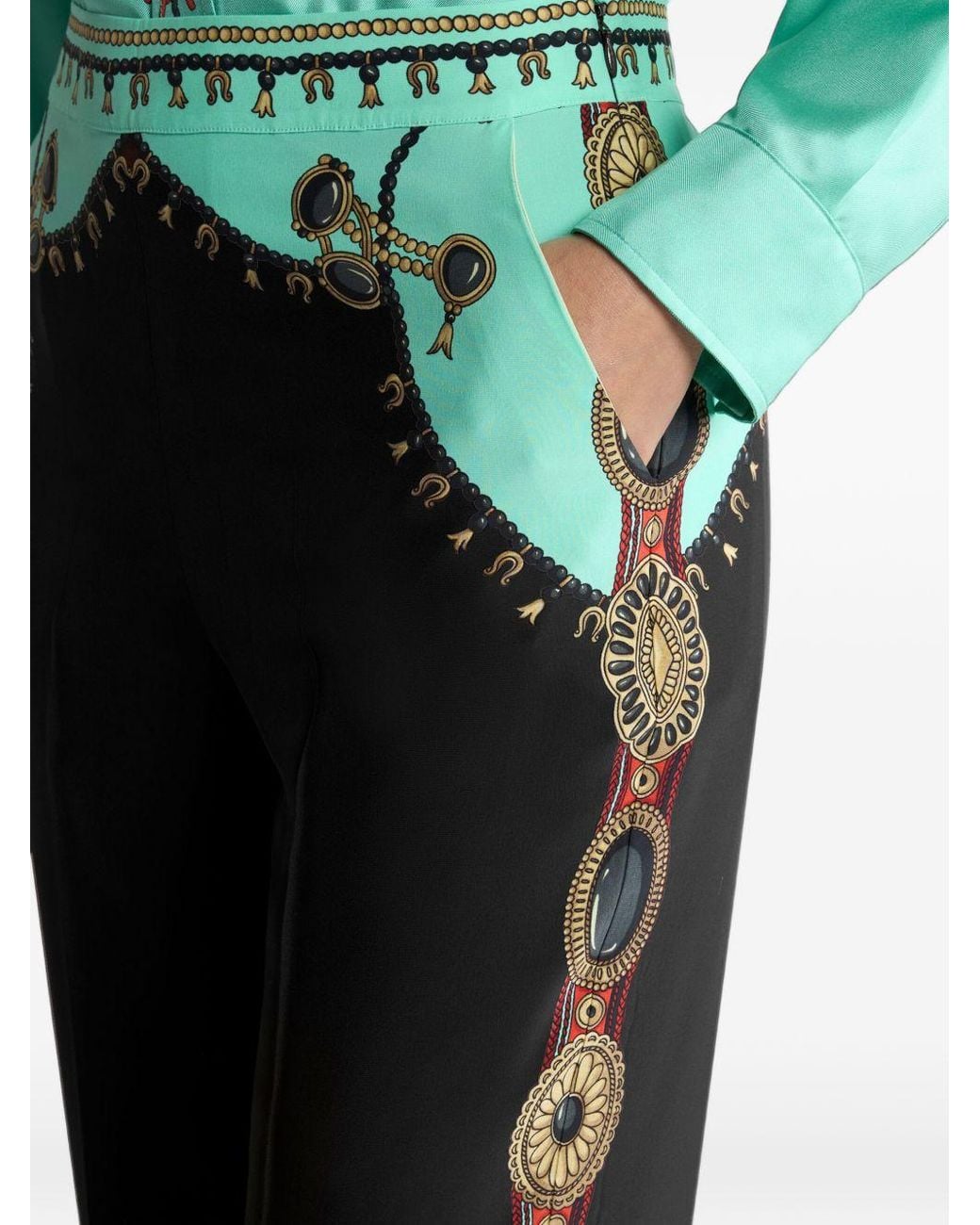 Etro Black Printed Silk Trousers