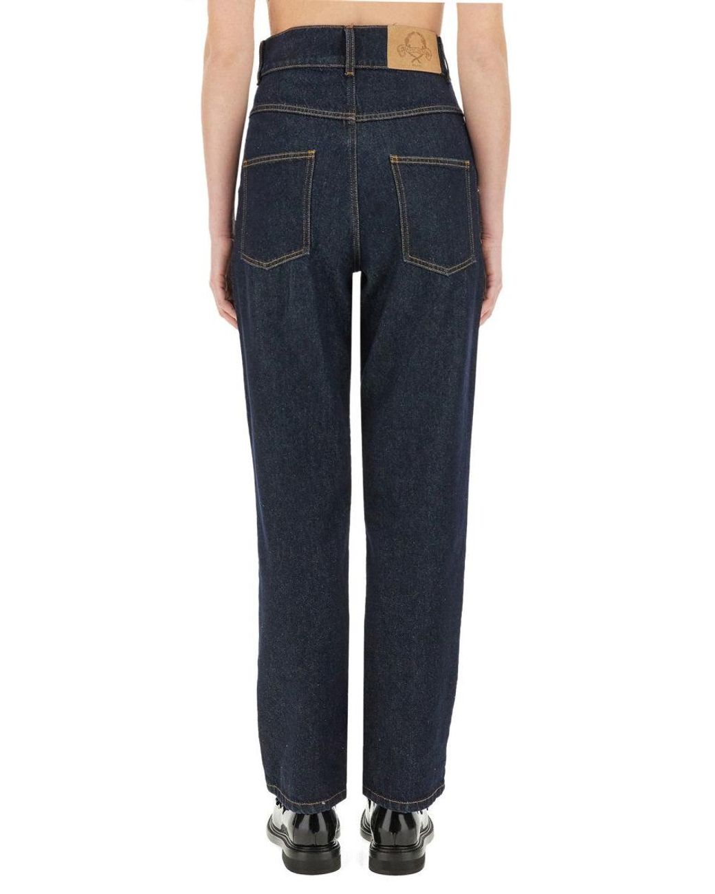 Moschino Blue Laurel Crown Patch Denim Pants