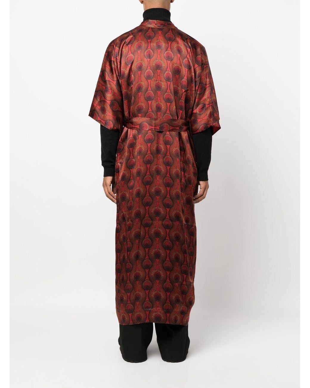 OZWALD BOATENG Red Printed Silk Long Kimono for men