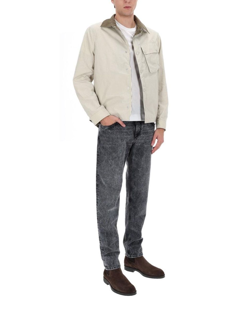 Belstaff White Cotton Button-Front Overshirt With Corduroy Collar for men