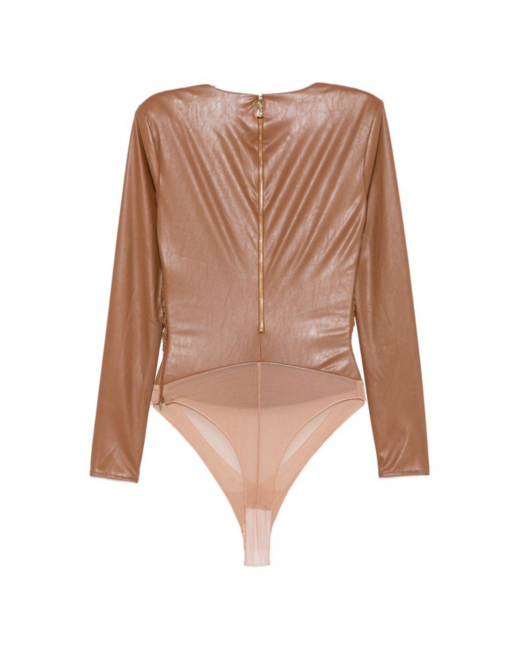 Elisabetta Franchi Brown Twist-Detail Long-Sleeve Bodysuit