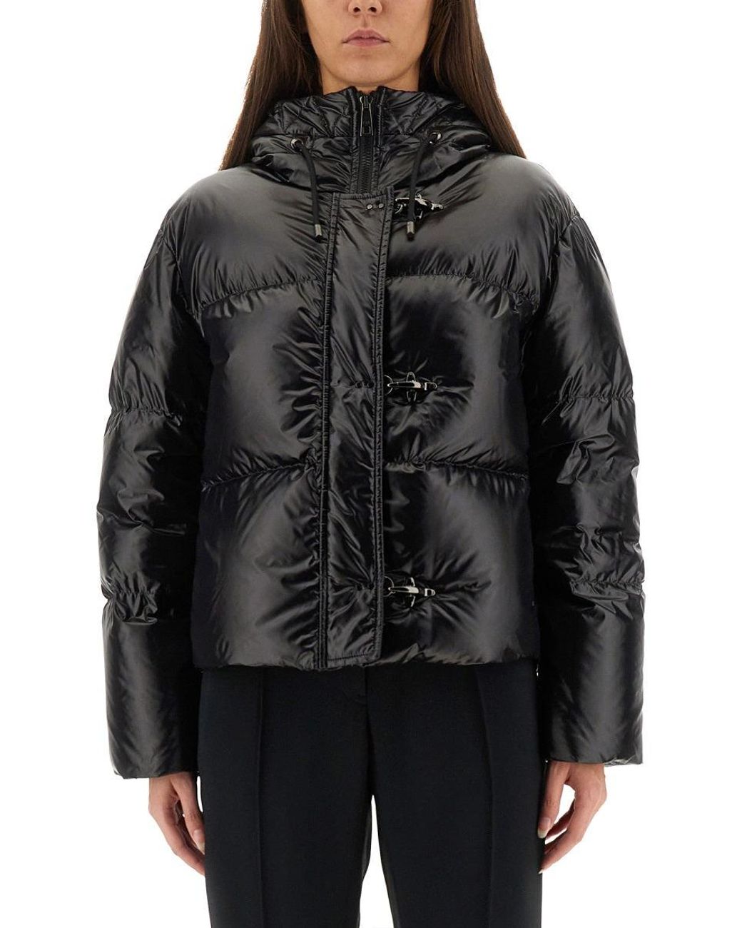 Fay Black Hooded Puffer Jacket With Toggle Closures
