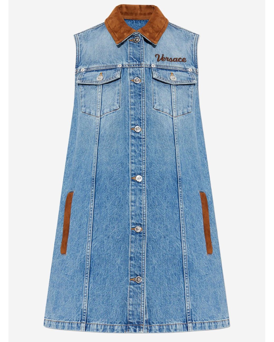 Versace Blue Cotton Dress With Logo